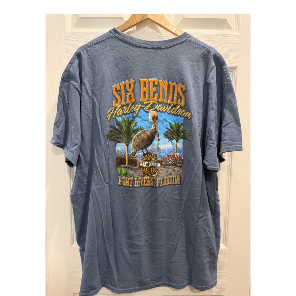 Harley-Davidson Six Bends Fort Myers FL Pelican Graphic T-Shirt Blue 2XL